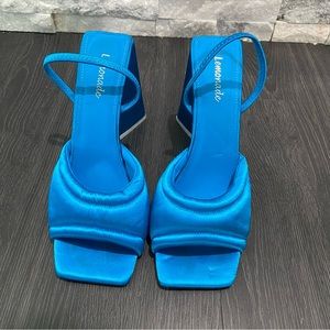 Aqua blue puff chunky heels. Brand New. Size 9.